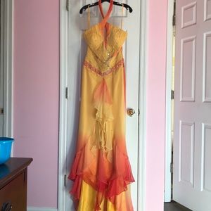 Red to yellow ombré dress for prom